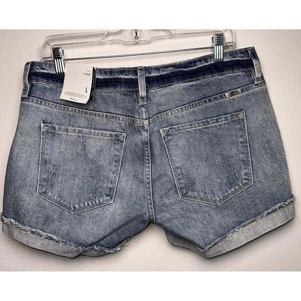New Kancan Distressed Denim Jean Large Cuff Fray Hem Shorts Light Wash